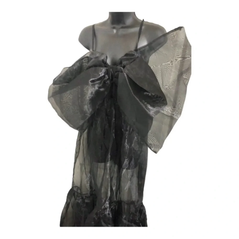 Free People intimately black Someone Say Bows Bodysuit sheer Maxi‎ dress size XS